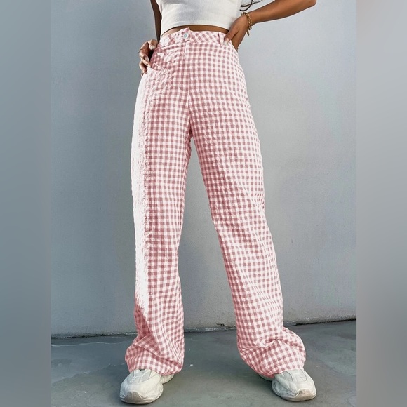 SHEIN High Waist Gingham Print Wide Leg Pants Size 28 - Picture 1 of 7